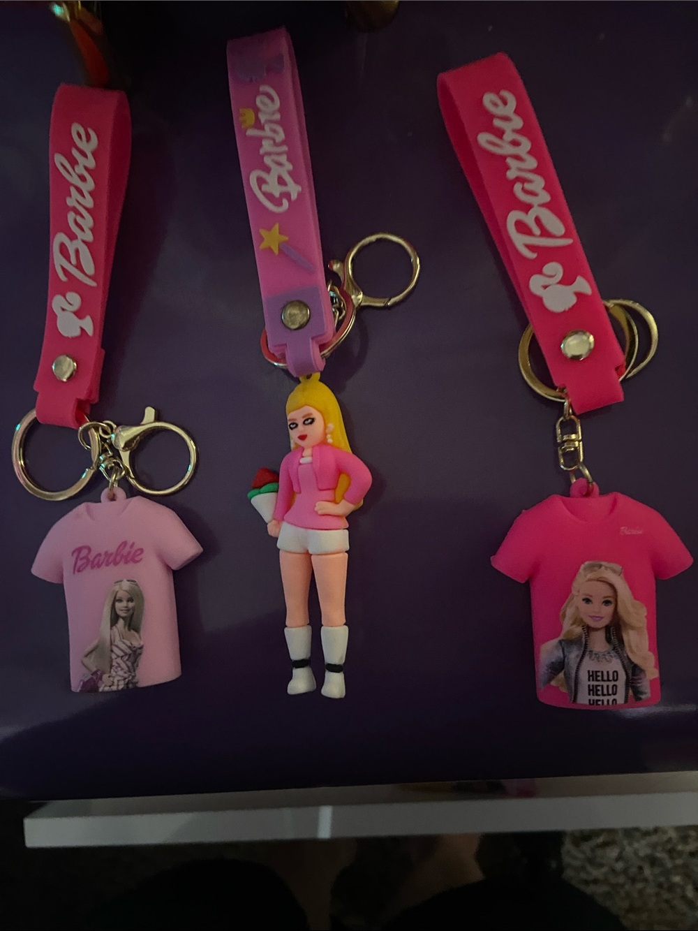 Barbie Pink Trio Keychain Set with Doll Charm and T-Shirt Charms